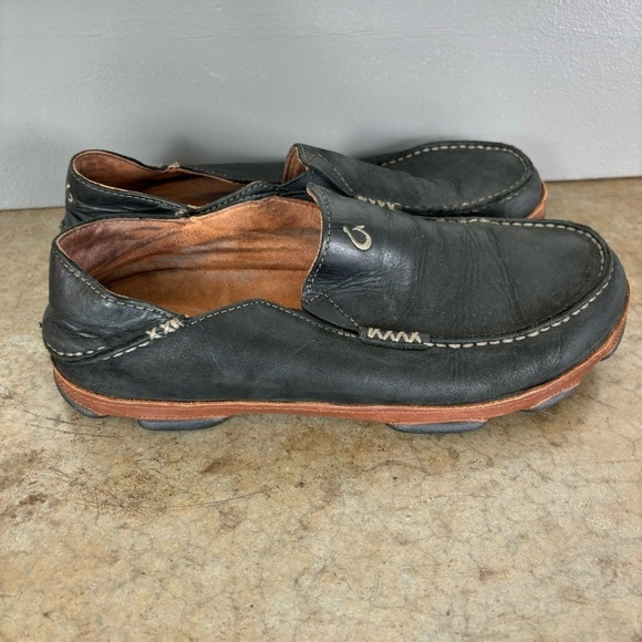 Olukai Moloa Black Leather Slip-On‎ Loafers Men’s Size 8.5